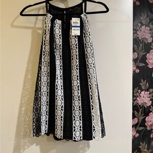 INC International Concepts Black and White Lace Blouse